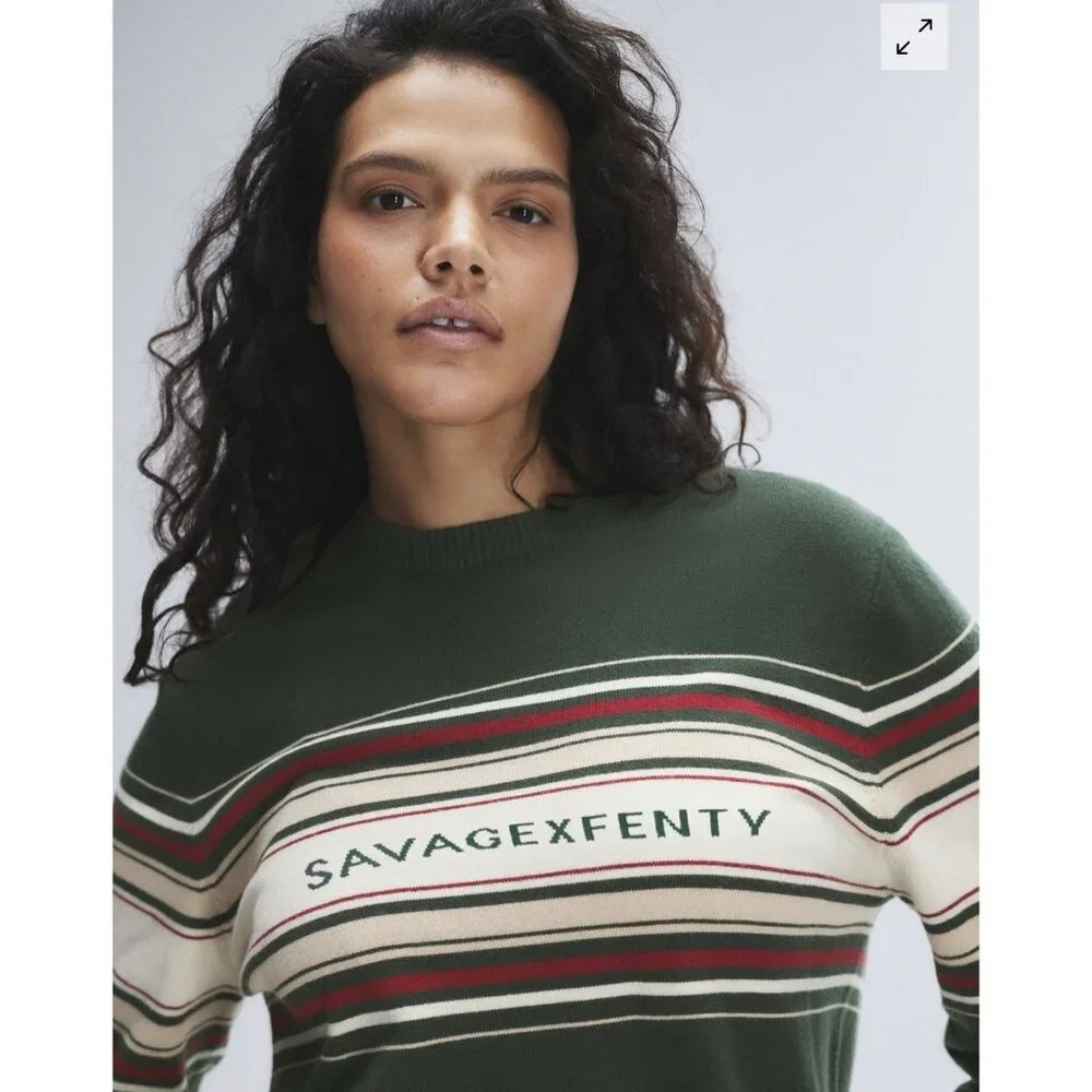 Savage X Fenty Lit Leisure Knit Green Shade Striped Sweater Size 2X Unisex‎